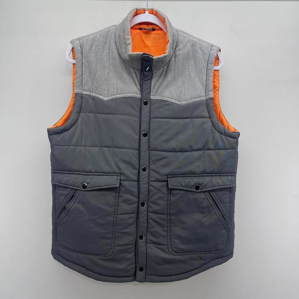 Stoic Quilted Puffer Vest Mens Medium Gray Quilted‎ Nylon Corduroy Contrast Snap